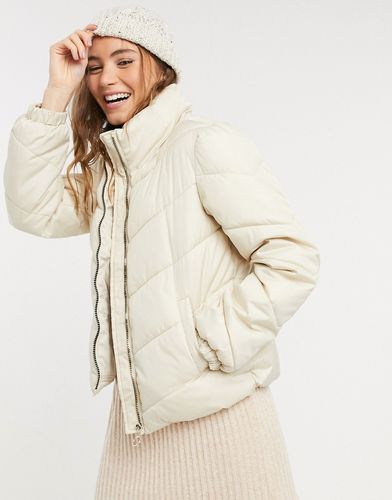 chevron padded jacket in cream-Beige