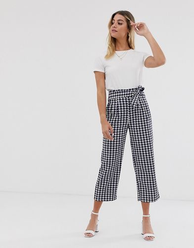 culotte pants with tie waist in houndstooth-Multi