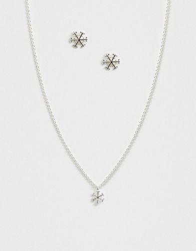 christmas snowflake necklace and earring gift set-Silver