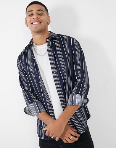 striped woven shirt-Navy