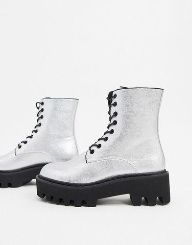 chunky flat boots in silver