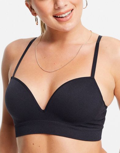 Brassière sagomata push up nera a coste senza cuciture-Nero