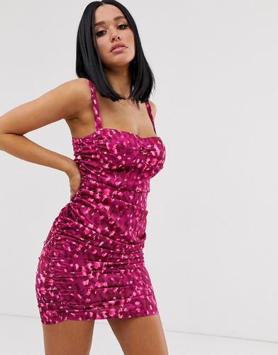 square neck mini dress in pink leopard print