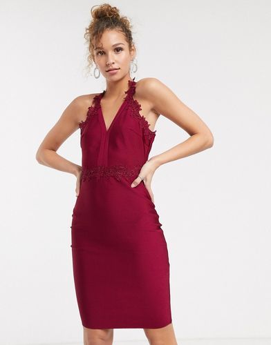 pencil dress with crochet lace trim in berry-Red