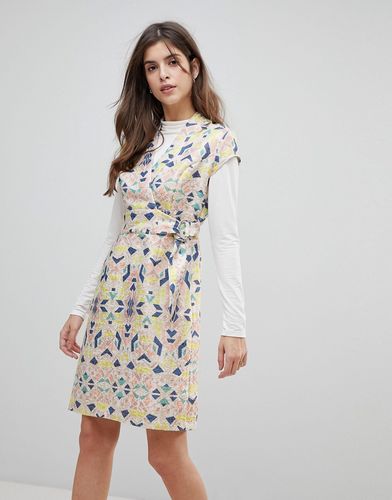 Cap Sleeve Geoprint Dress With D-Ring And Attached Belt-Multi
