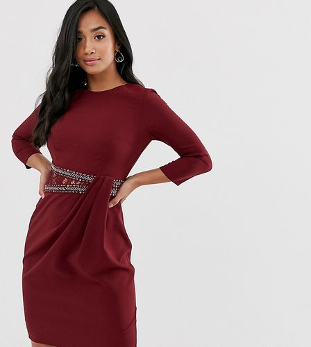 Little Mistress long sleeve waist detail shift dress-Pink