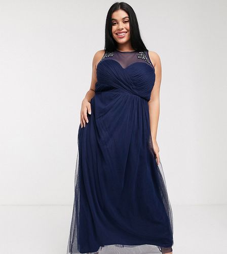 pleat maxi dress with lace and embellishment detail in navy