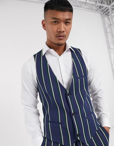 Ascot stripe suit suit vest in navy pinstripe