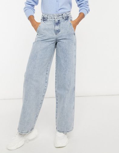 high waist vintage fit jeans with panels in mid wash-Blues