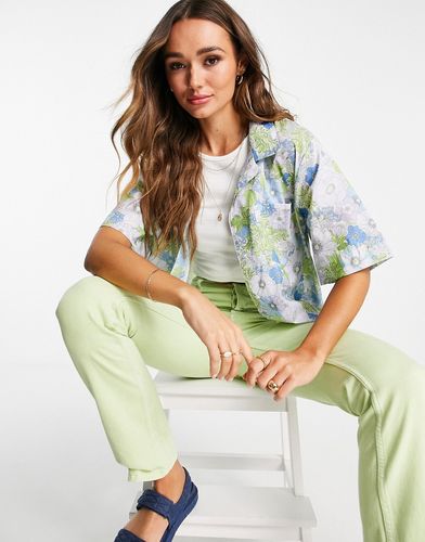 Camicia a maniche corte stile bowling verde a fiori in coordinato-Multicolore
