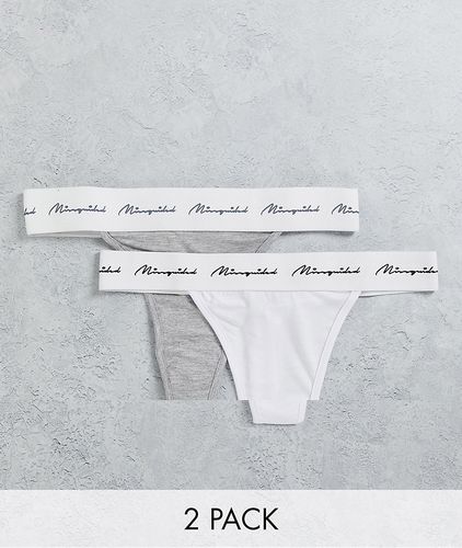 Confezione da due perizomi in jersey grigio e bianco con fascia con logo-Multicolore