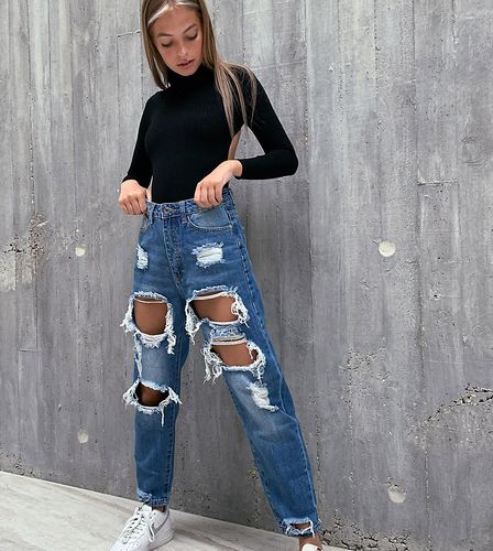 Mom jeans blu strappati