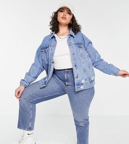 Giacca di jeans oversize blu con strappi