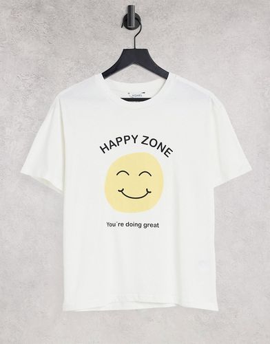 Mai - T-shirt oversize in cotone organico bianco sporco con sorriso