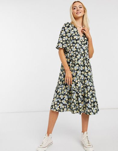 Sandy recycled floral print midi dress in black