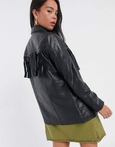 western fringed leather jacket in black