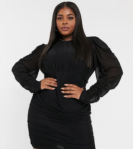 mesh long sleeve body-conscious dress in black