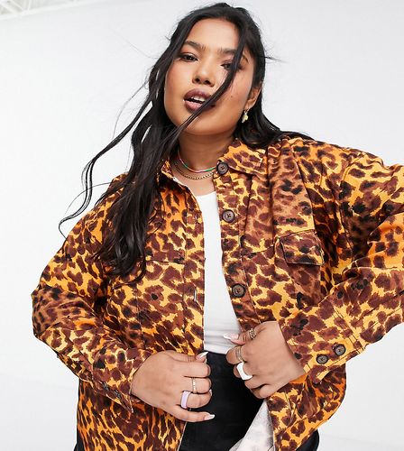 Camicia giacca oversize con stampa leopardata vivace-Marrone