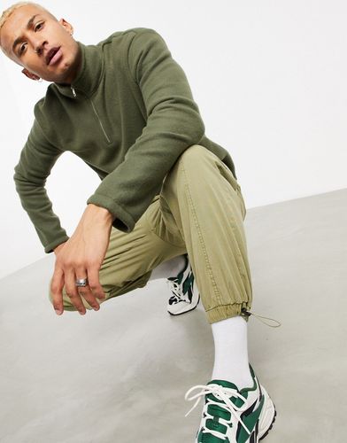 funnel neck fleece sweatshirt in khaki-Green