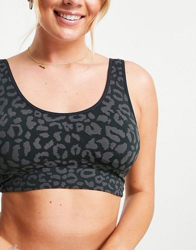 Reggiseno senza cuciture con scollo rotondo grigio con stampa animalier