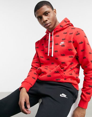 Club all over script logo hoodie in red