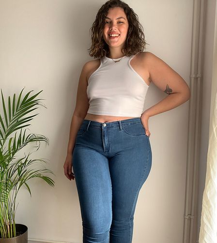 high waisted skinny jean in mid blue wash-Blues