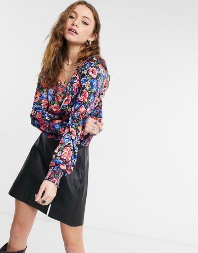 V neck long sleeve blouse in floral print-Multi