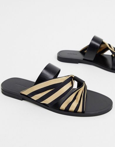 & Other Stories leather and fabric striped flat sandals in black