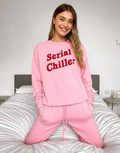 loungewear motif slogan sweat top in pink