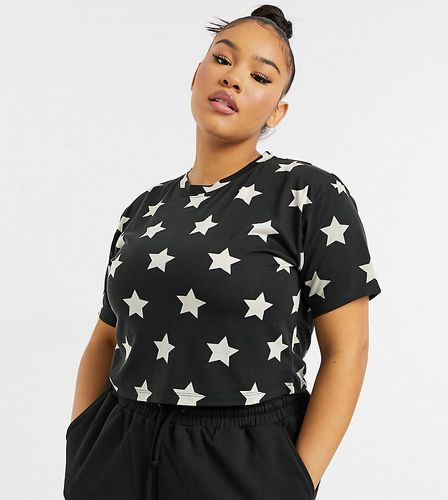sleepwear cropped T-shirt in black star print-Multi