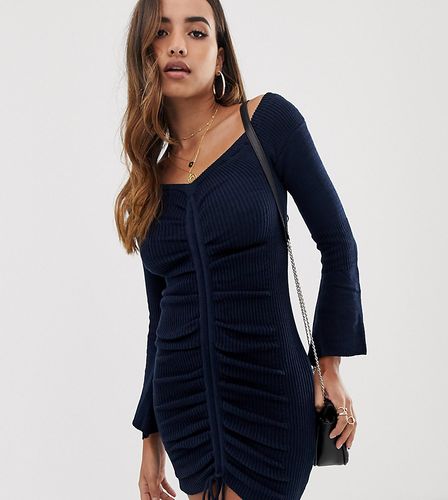 knitted bardot dress with ruched front-Navy