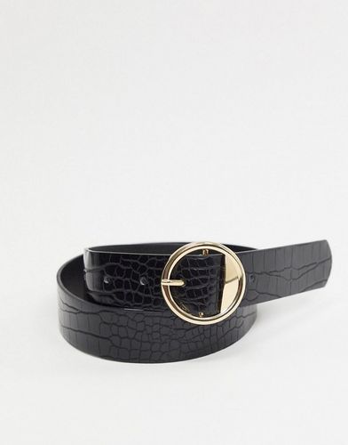 round buckle belt in faux black croc