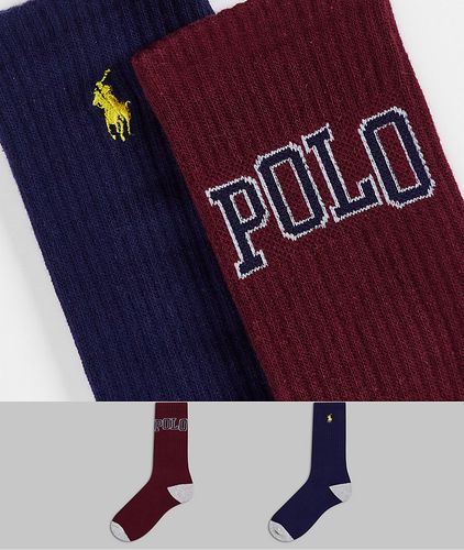 Confezione da due paia di calzini in rosso e blu navy con stampa college e logo