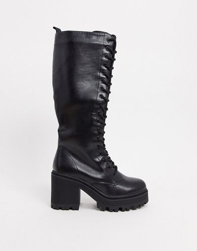 Obey lace up knee boots in black