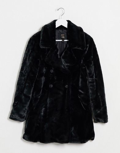 double breasted faux fur coat in black