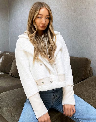 faux fur aviator jacket in cream-White