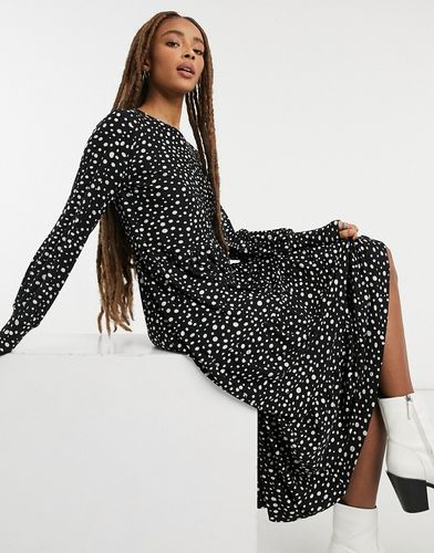 tiered midi dress in polka dot-Black