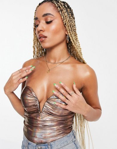 London plunge body-conscious dress in bronze iridescent-Gold
