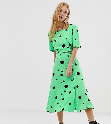 inspired midi two-piece skirt with button front in spot ditsy print-Green