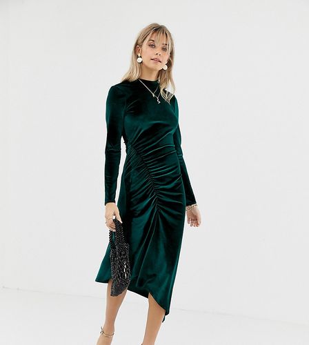 inspired midi velvet dress with ruched hem-Green