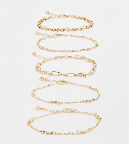 inspired mixed chain stars and moon bracelet pack in gold