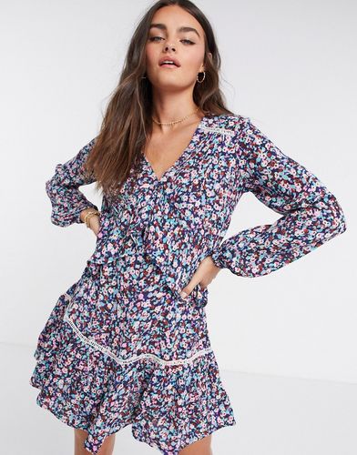 ditsy floral mini smock dress in navy