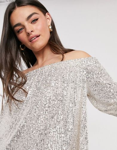 sequin embellished bardot top in silver