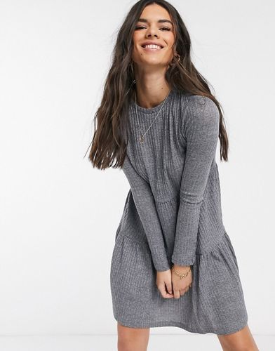 tiered jersey long sleeved mini dress in gray-Grey