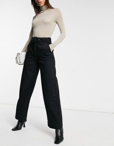 Femme - Jeans con fondo ampio in cotone organico con cintura, colore nero