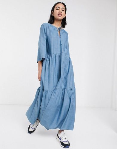 Femme - Vestito lungo in chambray blu a strati