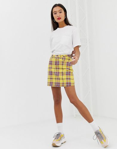 checked denim mini skirt-Yellow