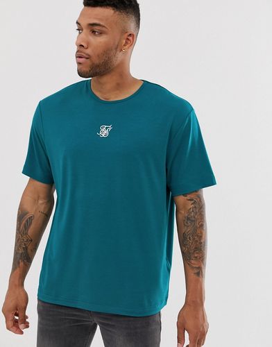 oversized t-shirt with central logo in teal-Blues