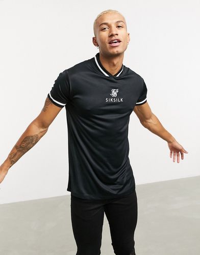 rib collar t-shirt with logo in black