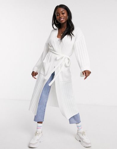 maxi cardigan with belted waist in light knit-White